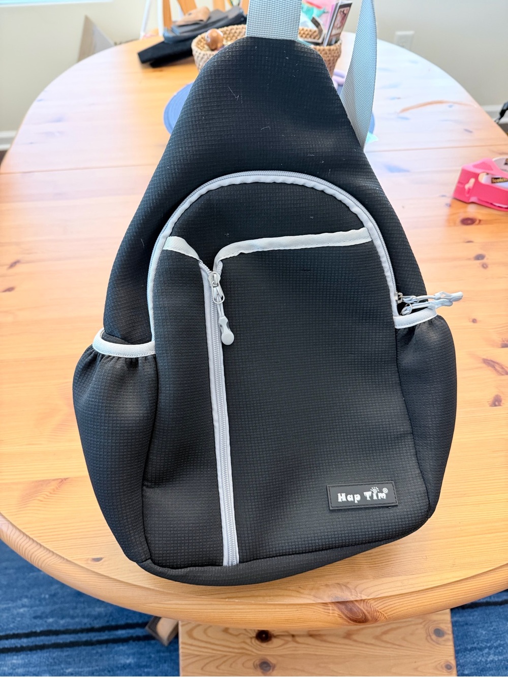 Black Sling Bag with Light Gray Trim